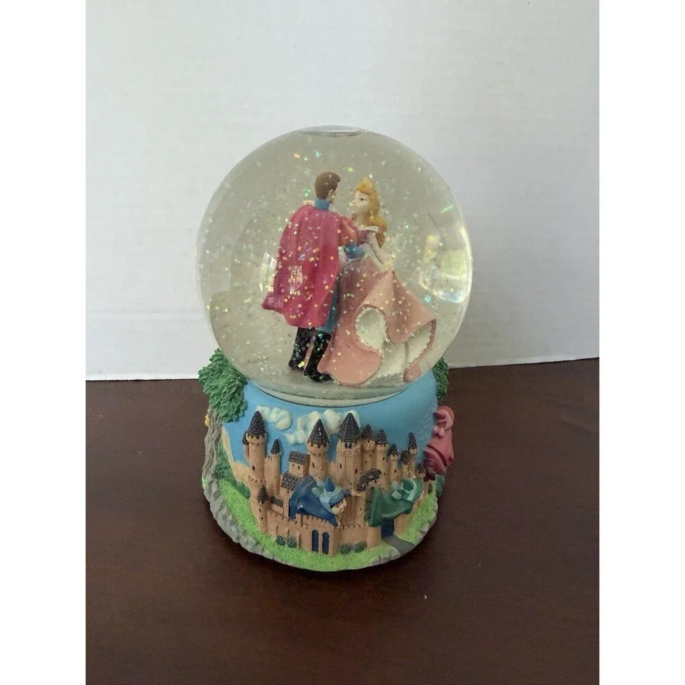 Disney Sleeping Beauty Waltz Music Box 3D Snow Globe Works Fairies Prince Enesco